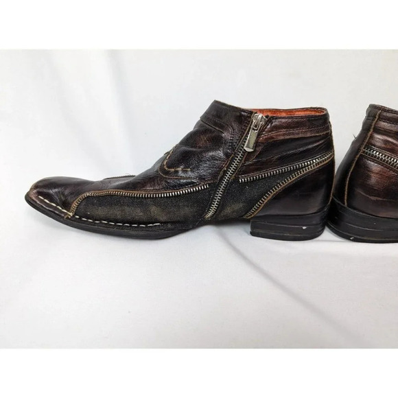 Robert Wayne REPUBLIC Boot Mens Sz 8 Black Zipper & Denim Trim Embellished $410 - Picture 9 of 14